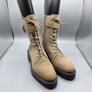 Sam Edelman Junip Combat Boots Womens 8 Beige Suede Chunky Platform